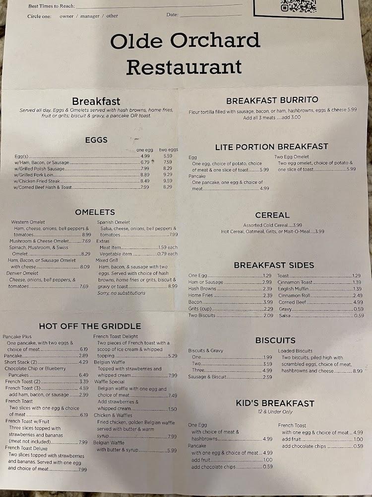 Olde Orchard Restaurant Menu image 2